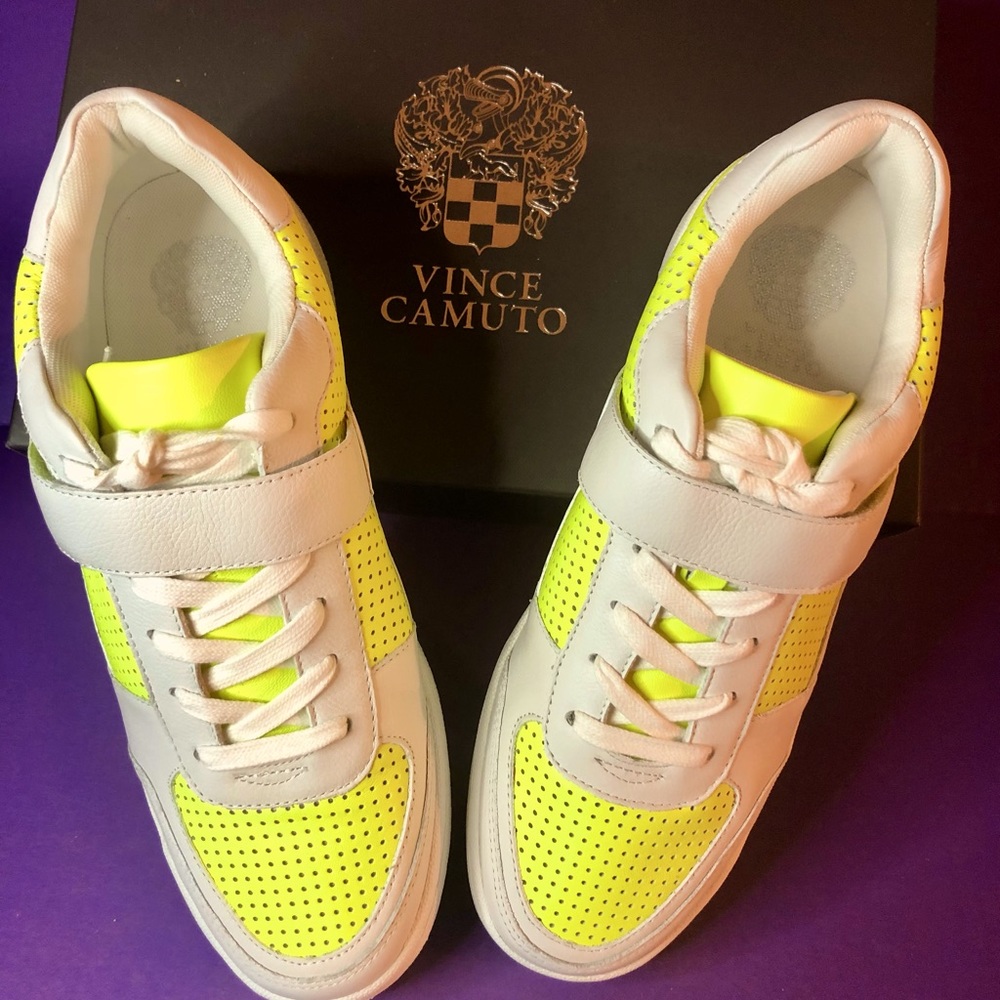 Ladies Wht. & Yellow Neon Sneakers - Picture 2 of 5